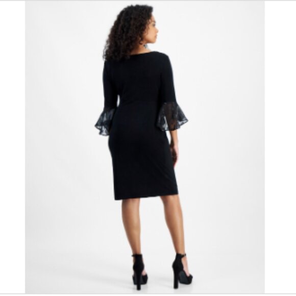 Connected Petite Faux-Wrap Sheath Dress - Black - Picture 3 of 4